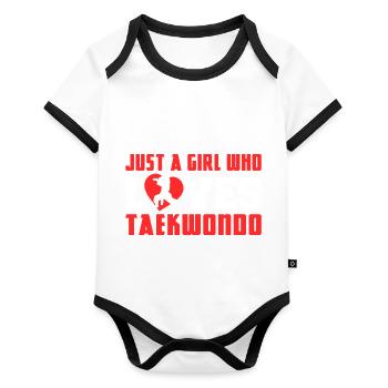 TKD Korean Martial Arts Tae Kwon - Baby Bio-Kurzarm-Kontrastbody - Weiß/Schwarz  - Vorne