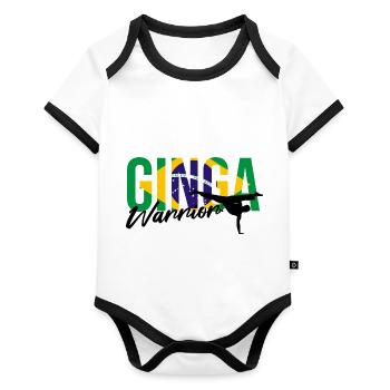 Ginga Capoeira für brasilianische Kampfsportarten - Baby Bio-Kurzarm-Kontrastbody - Weiß/Schwarz  - Vorne