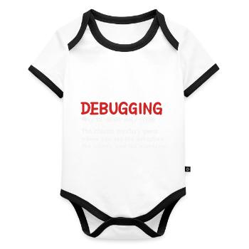 Debugging-Wörterbuch im Stil der Definition - Baby Bio-Kurzarm-Kontrastbody - Weiß/Schwarz  - Vorne