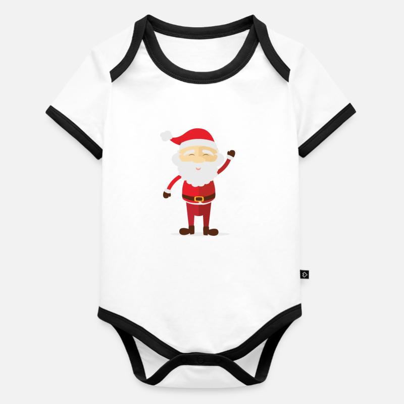 weihnachtsmann - Baby Bio-Kurzarm-Kontrastbody - Weiß/Schwarz