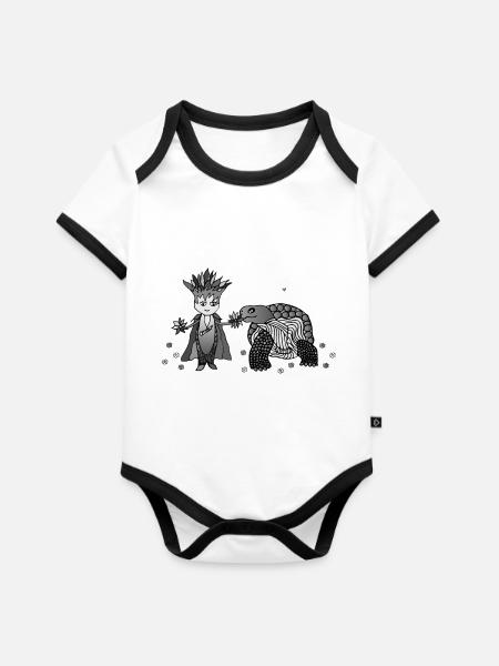 Ille loves turtles - Organic Baby Contrasting Bodysuit - white/black 