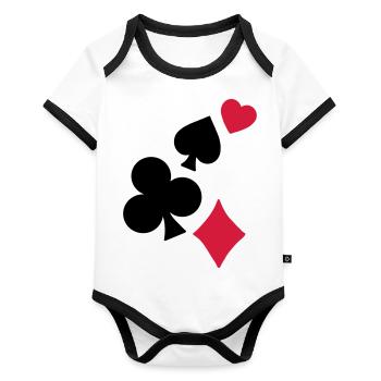 Spielkarten - Baby Bio-Kurzarm-Kontrastbody - Weiß/Schwarz  - Vorne