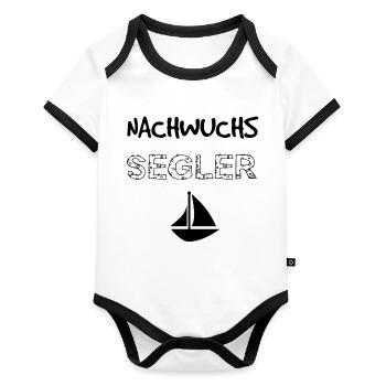 Nachwuchs Segler - Geburt Baby Geschenk Kind - Baby Bio-Kurzarm-Kontrastbody - Weiß/Schwarz  - Vorne