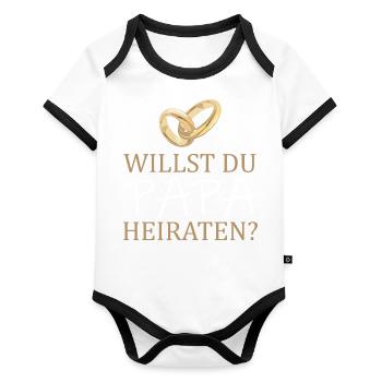 Heiratsantrag willst du Papa heiraten Heirat - Baby Bio-Kurzarm-Kontrastbody - Weiß/Schwarz  - Vorne