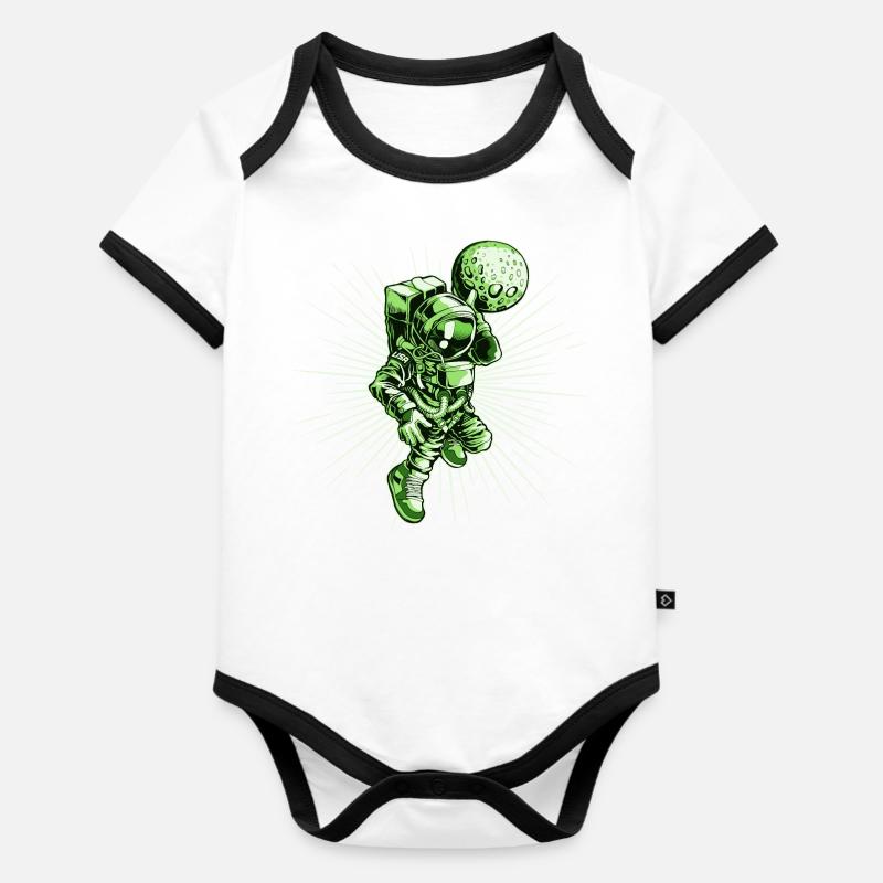 Space Astronaut Rocket - Organic Baby Contrasting Bodysuit - white/black