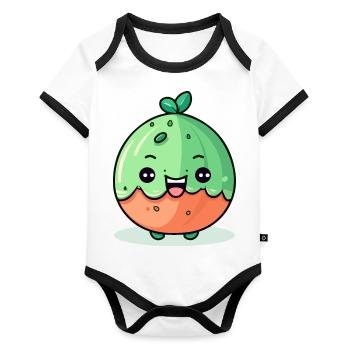 Lonm melon kawai - Body Bébé bio contrasté manches courtes - blanc/noir  - Devant