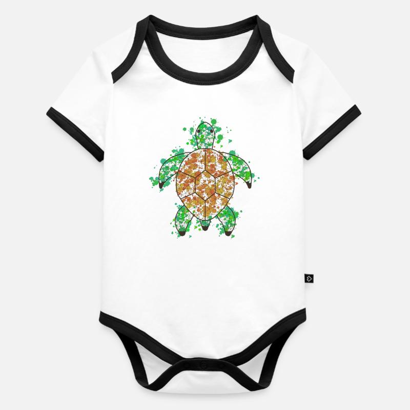 Turtlee GeomeTRIX bunt - Baby Bio-Kurzarm-Kontrastbody - Weiß/Schwarz 