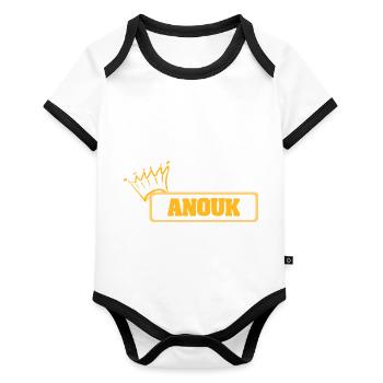Anouk als Name - Baby Bio-Kurzarm-Kontrastbody - Weiß/Schwarz  - Vorne