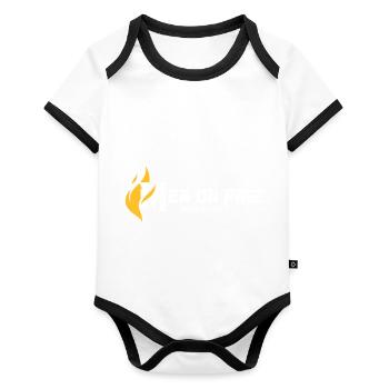 pompier men on fire white - Body Bébé bio contrasté manches courtes - blanc/noir  - Devant