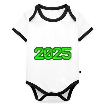 2025 - Baby Bio-Kurzarm-Kontrastbody - Weiß/Schwarz  - Vorne