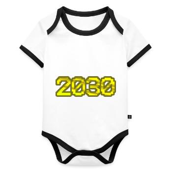 2030 - Baby Bio-Kurzarm-Kontrastbody - Weiß/Schwarz  - Vorne