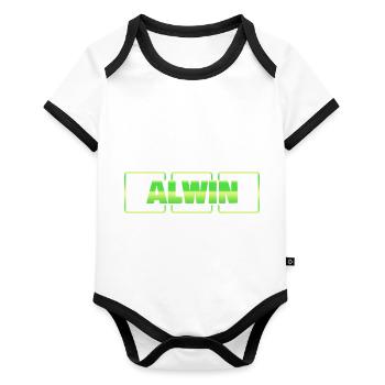 Baptism Christening gift gift idea First name Alwin - Organic Baby Contrasting Bodysuit - white/black  - Front