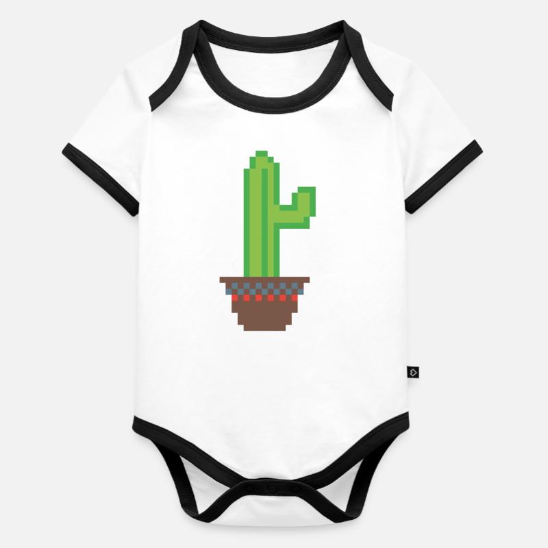 Cactus Pixel Art - Body Bébé bio contrasté manches courtes - blanc/noir 
