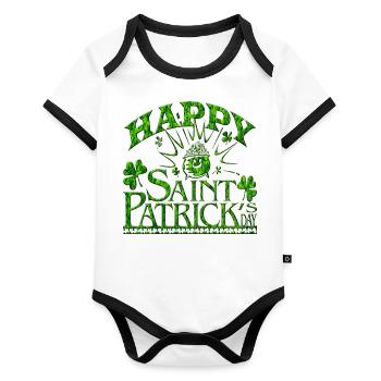 St Patrick's Day - Organic Baby Contrasting Bodysuit - white/black  - Front