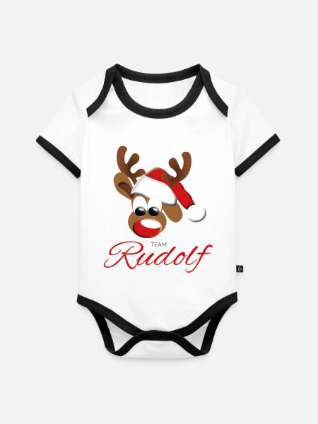 Team Rudolf - Baby Bio-Kurzarm-Kontrastbody - Weiß/Schwarz