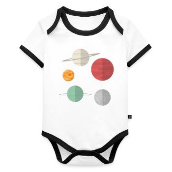 Galaxis - Baby Bio-Kurzarm-Kontrastbody - Weiß/Schwarz  - Vorne