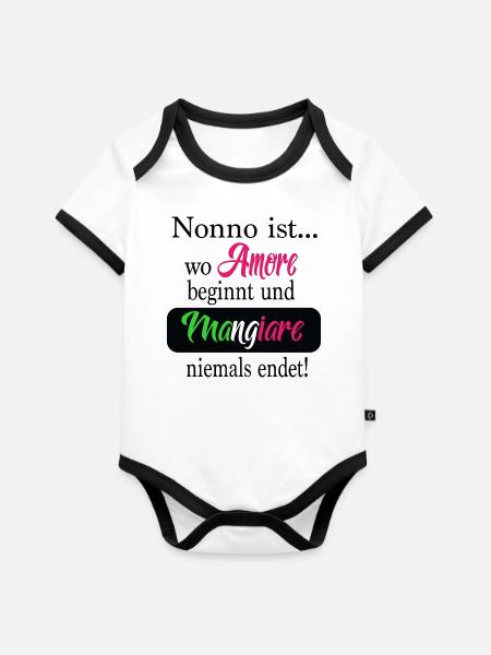 Nonno ist wo Amore beginnt und Mangiare . - Baby Bio-Kurzarm-Kontrastbody - Weiß/Schwarz 