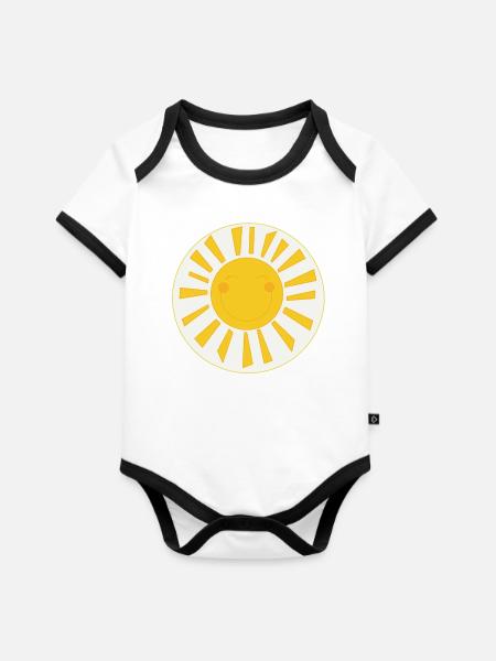 Glücksbärchi Sonne - Baby Bio-Kurzarm-Kontrastbody - Weiß/Schwarz