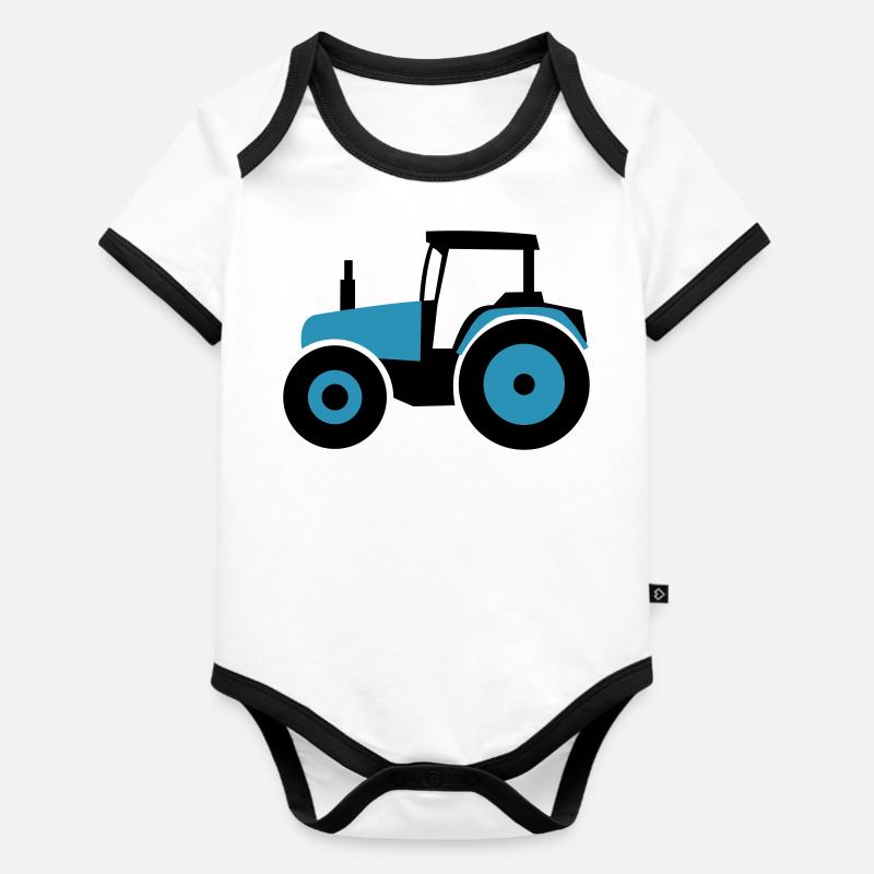 Traktor | Tractor - Baby Bio-Kurzarm-Kontrastbody - Weiß/Schwarz 
