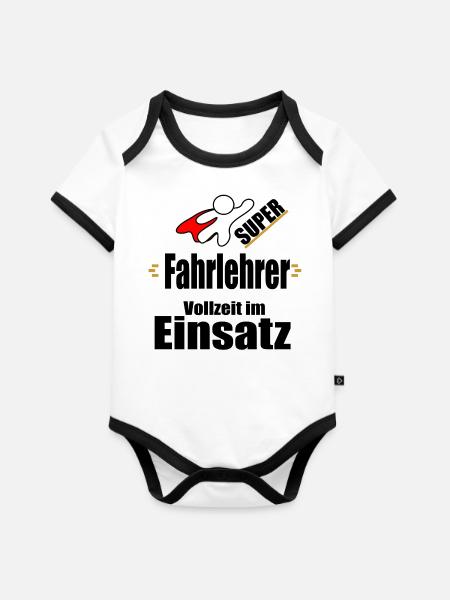 Fahrlehrer Fahrschule Fahrschüler Führerschein - Baby Bio-Kurzarm-Kontrastbody - Weiß/Schwarz 