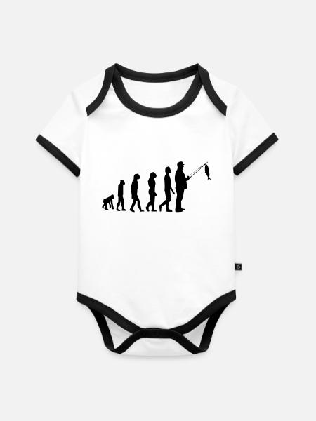 Evolution Angeln Hobby Fischer Fischerei - Baby Bio-Kurzarm-Kontrastbody - Weiß/Schwarz