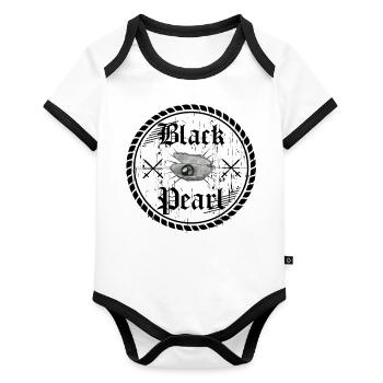 Pearl, perle, noir, noir, cadeau, idée cadeau, - Body Bébé bio contrasté manches courtes - blanc/noir  - Devant