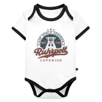 Ruhrpott - Auf Kohle Geboren - Baby Bio-Kurzarm-Kontrastbody - Weiß/Schwarz  - Vorne