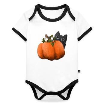 Pumpkincat - Body Bébé bio contrasté manches courtes - blanc/noir  - Devant