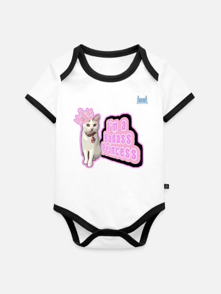 Badass Prinzessin - Baby Bio-Kurzarm-Kontrastbody - Weiß/Schwarz