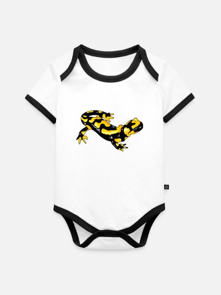 Feuersalamander Echte Salamander Feuermolch Lurch - Baby Bio-Kurzarm-Kontrastbody - Weiß/Schwarz