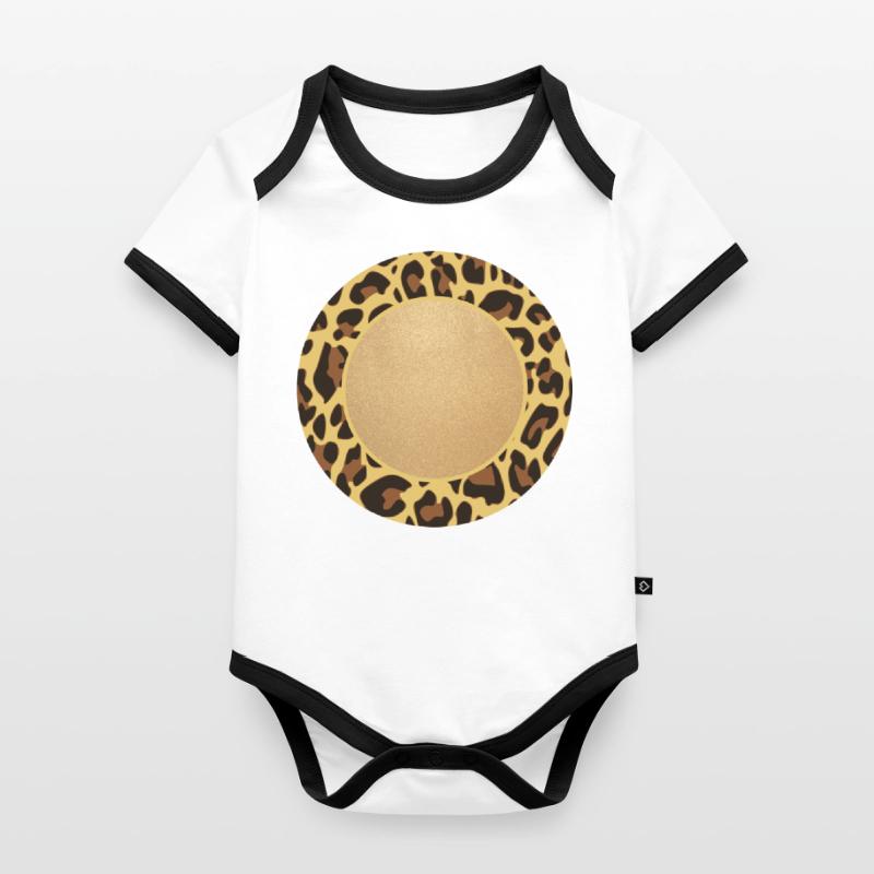 Leopard Pattern Leopard Print Circle Frame Name Organic Baby Contrasting Bodysuit