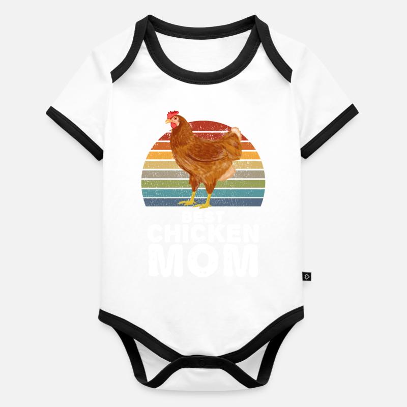 Best Chicken Mom Poulets Coq Poule - Body Bébé bio contrasté manches courtes - blanc/noir 