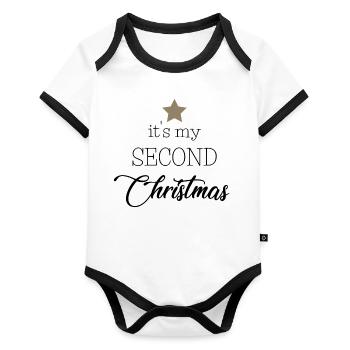 it's my second christmas - Baby Bio-Kurzarm-Kontrastbody - Weiß/Schwarz  - Vorne