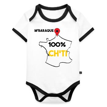 T shirt 100%ch'ti m'baraque - Body Bébé bio contrasté manches courtes - blanc/noir  - Devant