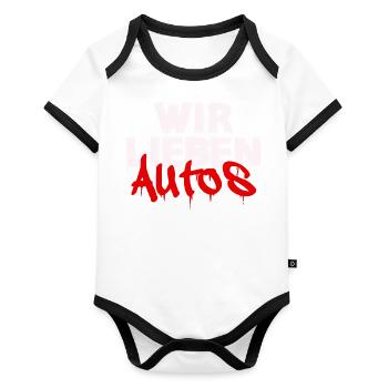 wir lieben autos - Baby Bio-Kurzarm-Kontrastbody - Weiß/Schwarz  - Vorne