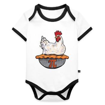 Funny Chicken Pie Math Geek Math Nerd Pi Day - Baby Bio-Kurzarm-Kontrastbody - Weiß/Schwarz  - Vorne