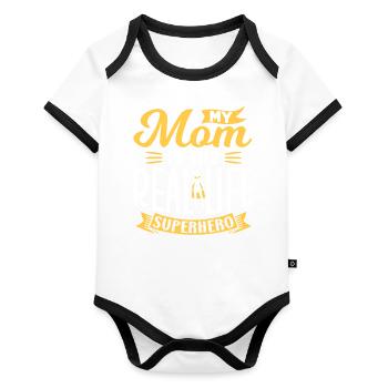 My mother is the superheroine of life Mama - Organic Baby Contrasting Bodysuit - white/black  - Front