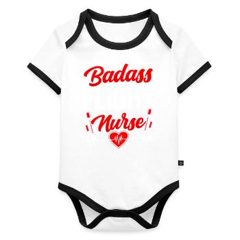 Knallharte Flight Nurse Flugkrankenschwester Beruf - Baby Bio-Kurzarm-Kontrastbody - Weiß/Schwarz  - Vorne