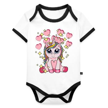 Licorne Hearty Mythical Animal Enfants Stardust - Body Bébé bio contrasté manches courtes - blanc/noir  - Devant