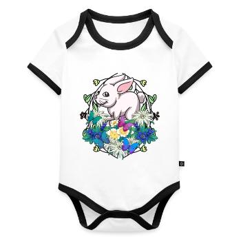 Début du printemps Lapin de Pâques Enfant - Body Bébé bio contrasté manches courtes - blanc/noir  - Devant