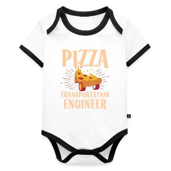 Pizza Transport Engineer Livreur - Body Bébé bio contrasté manches courtes - blanc/noir  - Devant