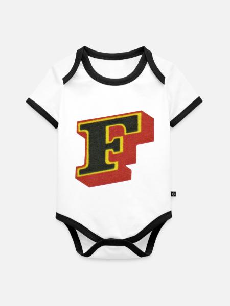 F-Buchstabe - Baby Bio-Kurzarm-Kontrastbody - Weiß/Schwarz 