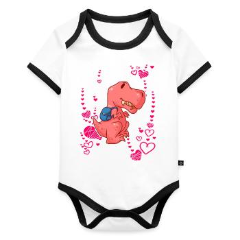 T-Rex Love Hearts Schoolchild - Body Bébé bio contrasté manches courtes - blanc/noir  - Devant