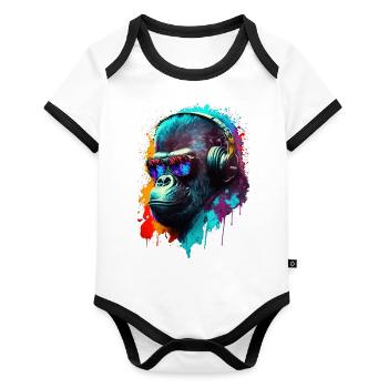 Gorilla Monkey DJ Headphones Sunglasses Club Music - Organic Baby Contrasting Bodysuit - white/black  - Front