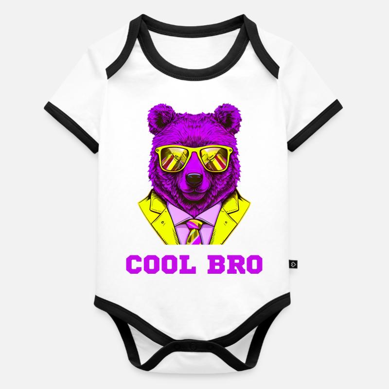 Cool Bro Bear - Body Bébé bio contrasté manches courtes - blanc/noir