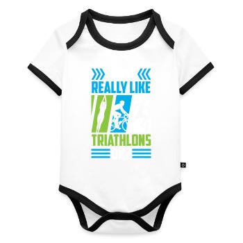 J’aime vraiment les triathlons, les sports de triathlon - Body Bébé bio contrasté manches courtes - blanc/noir  - Devant