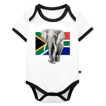 Elephant flag of South Africa - Organic Baby Contrasting Bodysuit - white/black  - Front