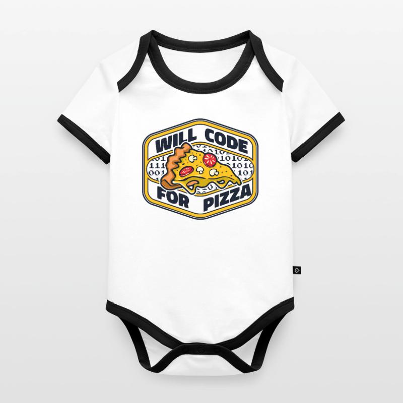 Will Code For Pizza Developer Coder Programmer Body Bébé bio contrasté manches courtes