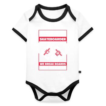 Date A Skateboarder We Break Boards Not Hearts - Baby Bio-Kurzarm-Kontrastbody - Weiß/Schwarz  - Vorne