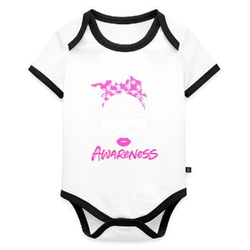Breast Cancer Awareness - Organic Baby Contrasting Bodysuit - white/black  - Front